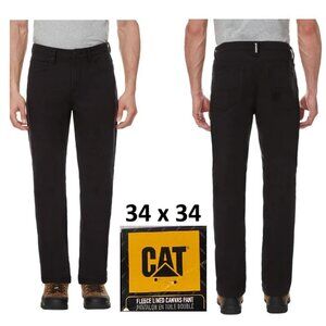CAT Caterpillar Men's Black Fleece-Lined Canvas Work Pants Size 34 x 34